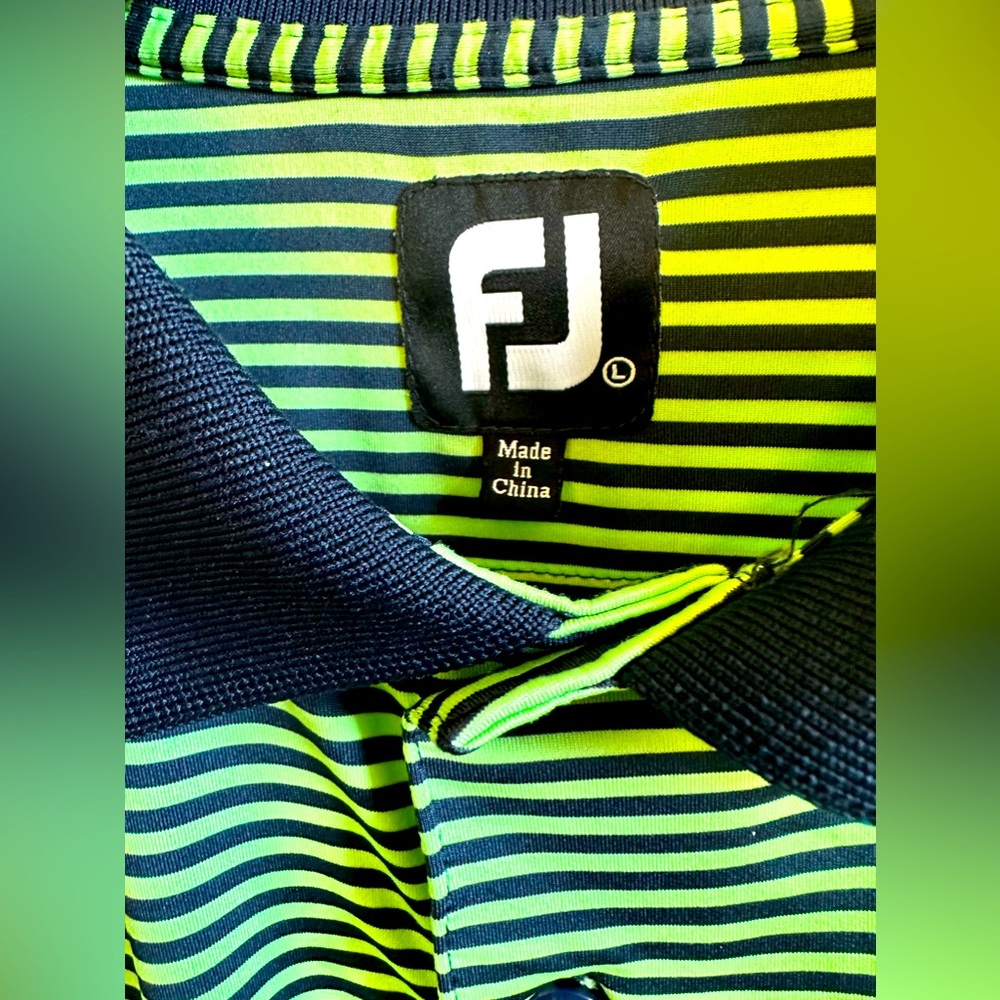 FootJoy Team Play Polo Shirt S/L Adult L Green/Navy Blue Lightweight Mens Golfer